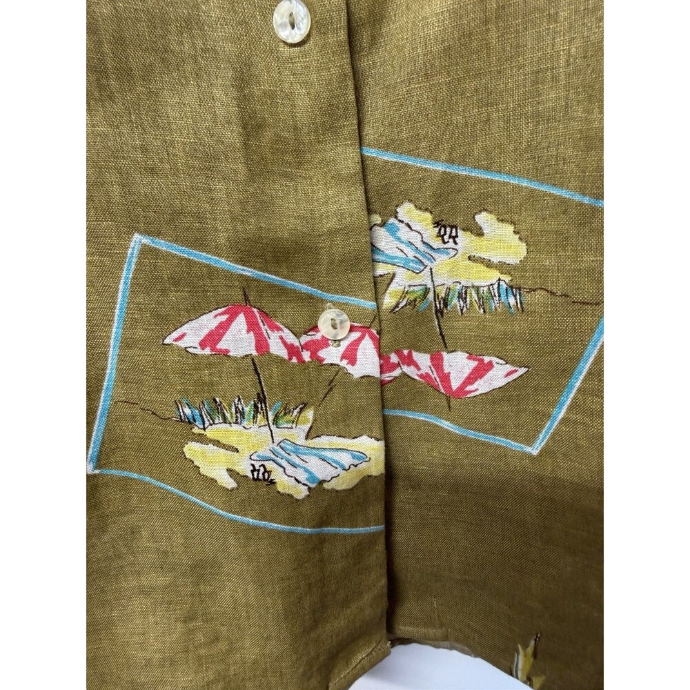 VTG John Paul Richard Top Women Button Shirt 100% Linen Hawaiian Shirt Beaded L - Picture 10 of 14